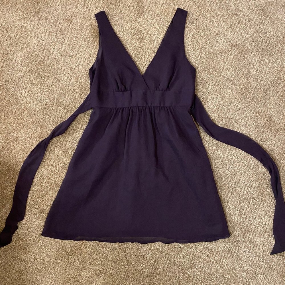 Purple Gauze Empire Waist Sash tie Sleeveless Dres
